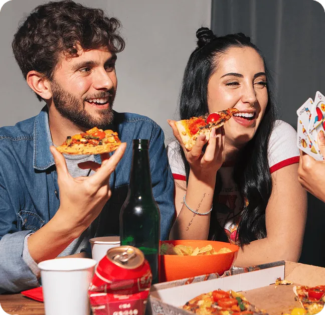 Friends sharing pizza